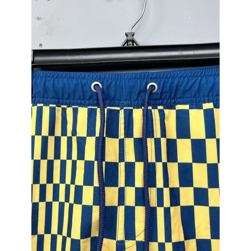 Neff Mens XL Board Shorts‎ Yellow Navy Blue Checkerboard Swim Trunks Drawstring